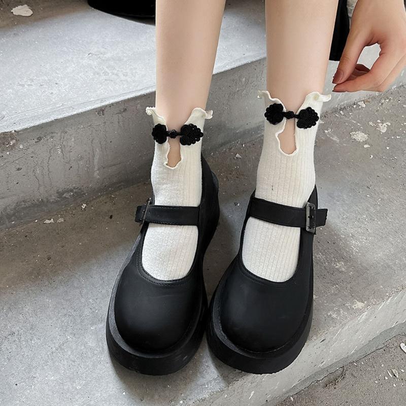Women Crew Socks Ruffle Ankle Socks Japanese Style Sweet Bows Socks Frilly Cheongsam Knee High Socks Y2K Streetwear