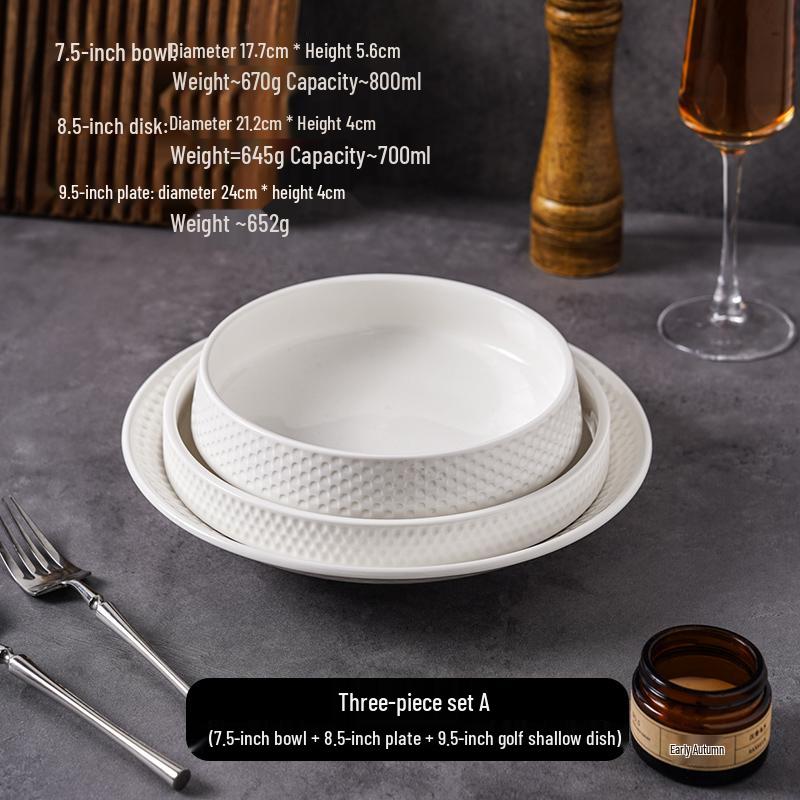 White Western-Style Deep Plate for Salad, Fish, and Steak
