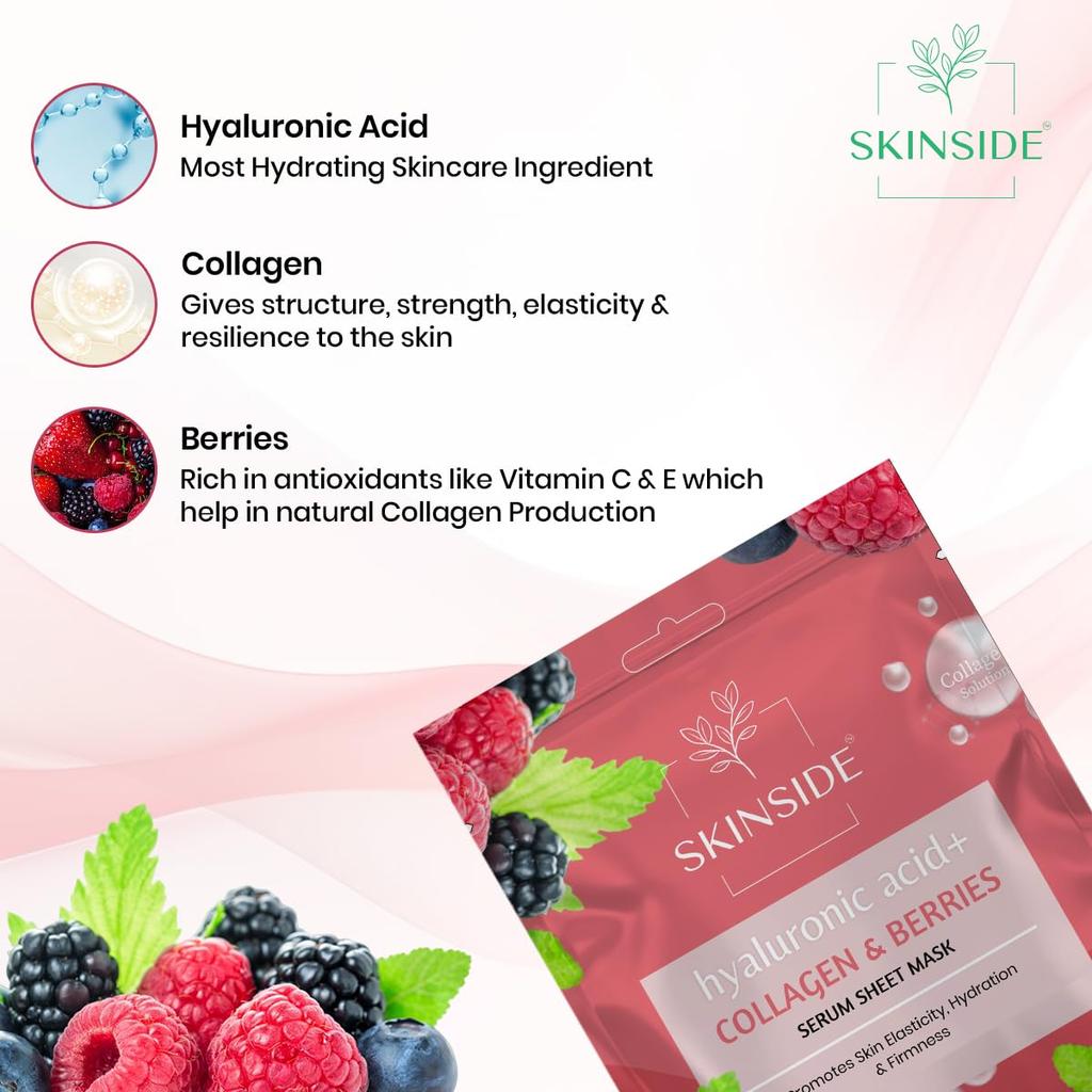 SkinSide Serum Sheet Mask for Glowing Skin with Hyaluronic Acid | Face Mask Sheets Combo for | Hydrating | Tan & Blackheads Removal | Instant Brigh