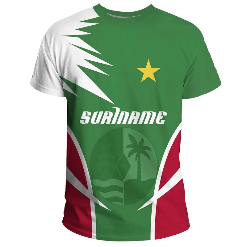 

Футболка с графическим принтом флага Суринама для мужчин, 3D-печатные футболки с национальной эмблемой Суринама, летние спортивные топы для мальчиков в стиле Боливии, уличные футболки M