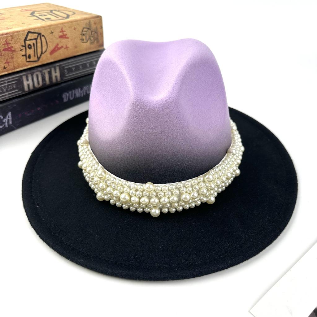 Women's New Fashion Pearl Accessories Woolen Top Hat Color Matching Jazz Hat European and American Style Men's Outdoor Sun Hat