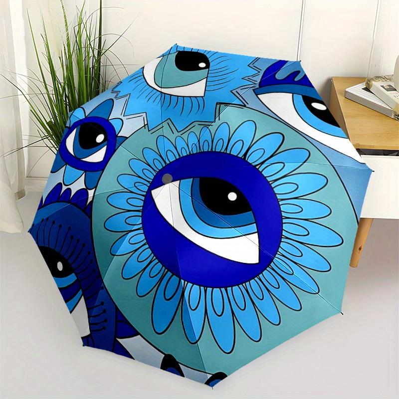 1pc Eye Print Automatic Open, Sturdy Iron Frame, Compact Folding Design, All-Season Portable Umbrella for Women & Men, Outdoor Umbrella Yy25