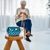 Hand Painted Gorgeous Stoneware Yarn Ball Storage Bowl with Innovative Dispensing Curl | Knitting & Crochet Accessions (Down Blue, Medium)