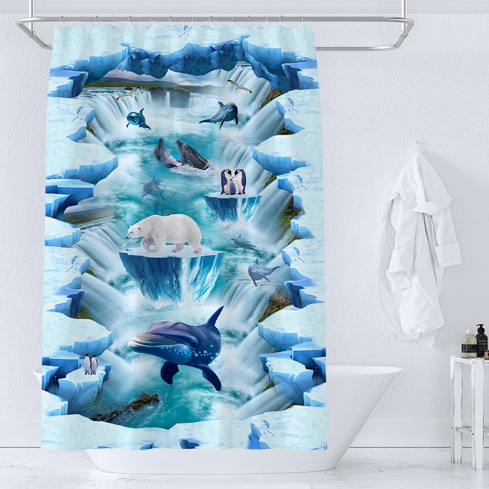 36X72 Inch Dolphin Shower Curtains Underwater World Marine Life Fabric Bath Curtain Kids Ocean Theme Bathroom Decor With Hooks