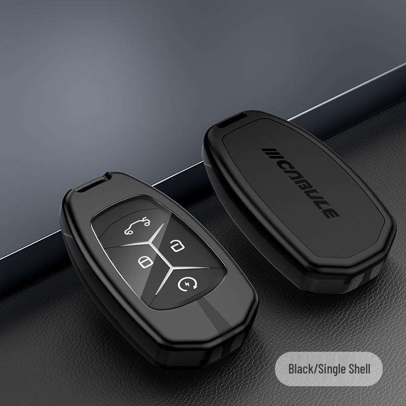 Compatible with Lynk & Co 03: Alloy Key Case, Metal or Leather Key Shell with Buckle and Rope.