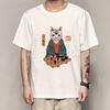 New Fashion Summer Mens T Shirt Casual Short Sleeve Samurai Cat Print Anime Tshirt Men Women Japanese Neko Sushi Wave Tops