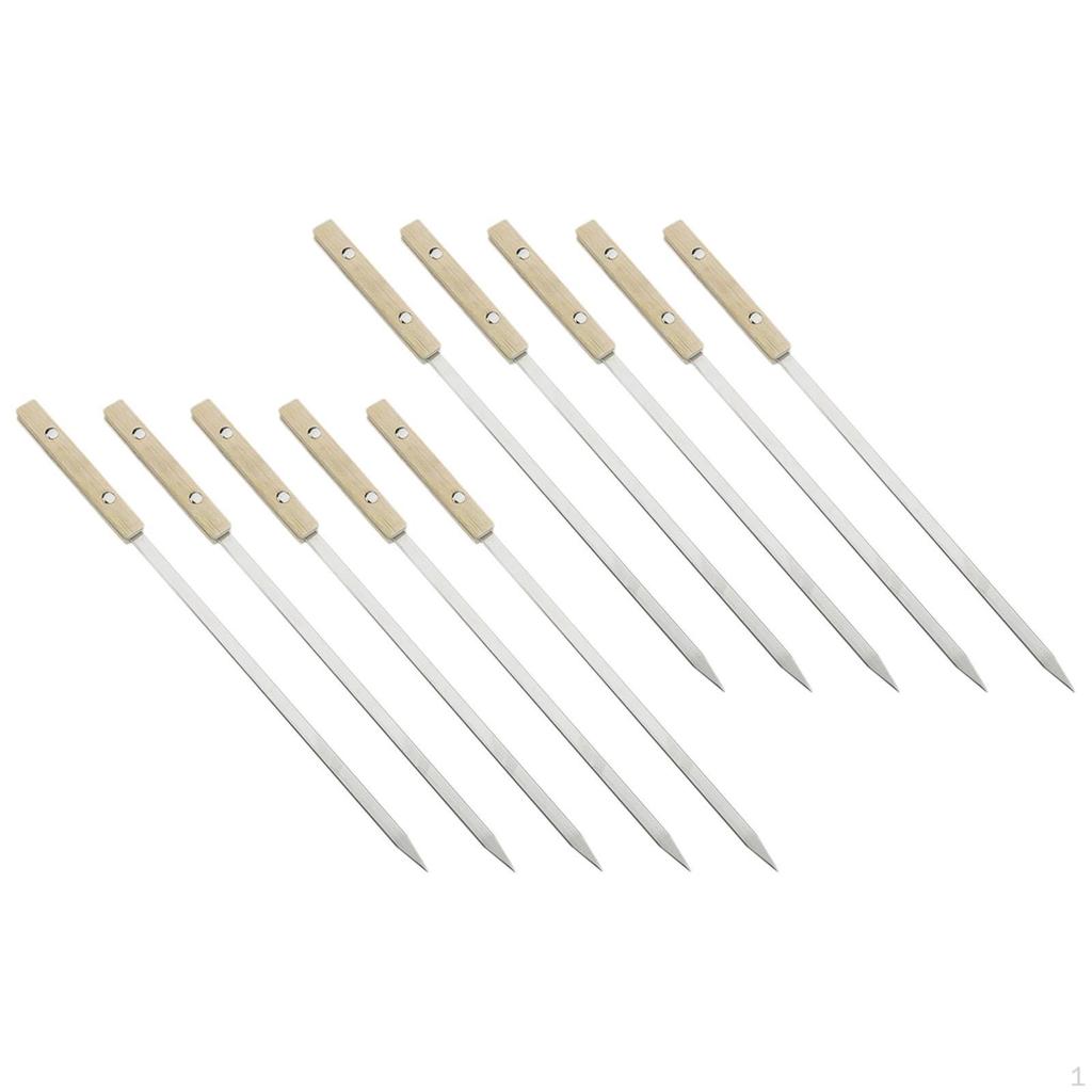 10 Pieces Barbecue Skewers Grill Tools Stainless Steel Set with Handle Shish Kebob Sticks BBQ