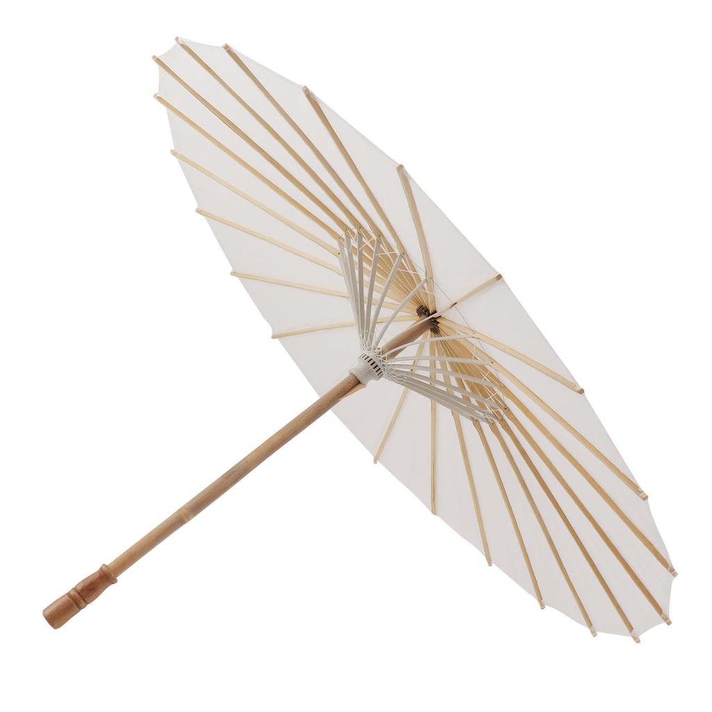 Papirparasoll for barn, bambus og papir i kinesisk stil, elegante hvite DIY-papirparaplyer for dekorasjon