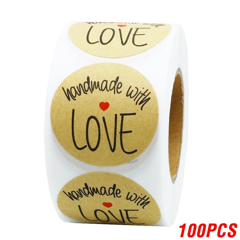 50-500Pcs Kraft Paper Homemade With Love Stickers Scrapbooking For Envelope And Package Seal Labels Sticker Stationery Handmade