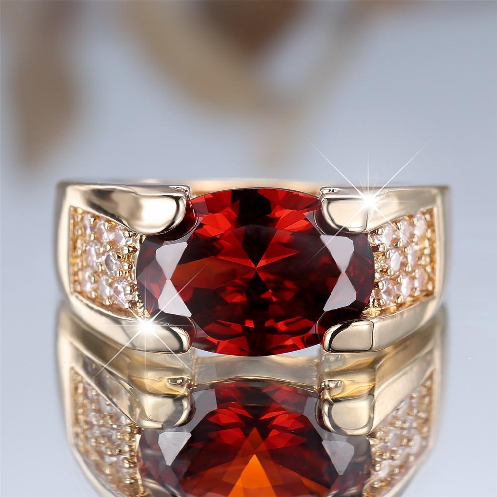 Süßer Damenring mit rotem Zirkon-Ovalstein, goldfarben, Verlobungs-Charme, Hochzeit, für Frauen