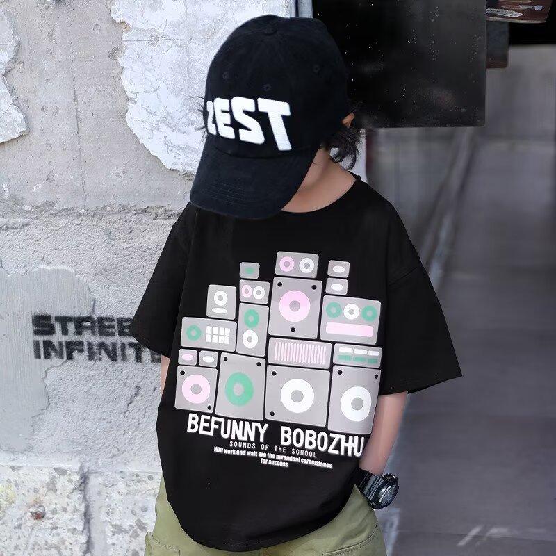 Letnia koszulka z krótkim rękawem dziecięca koszulka z krótkim rękawem, czesanej bawełny, okrągłym dekoltem i nadrukiem, górna i dolna koszula