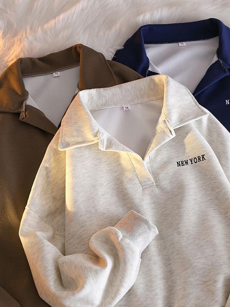 Baggy Long-sleeved Sweatshirt Women's Folded Collar Sweatshirt Spring Autumn Korean Fashion Top Y2K Clothing