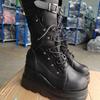 Mode Damenstiefel Mode Nieten Schnalle Punk Keile Mittelhohe Stiefel Halloween Cosplay Hohe Qualität Plateau Damenstiefel 35-43 Botas Mujer