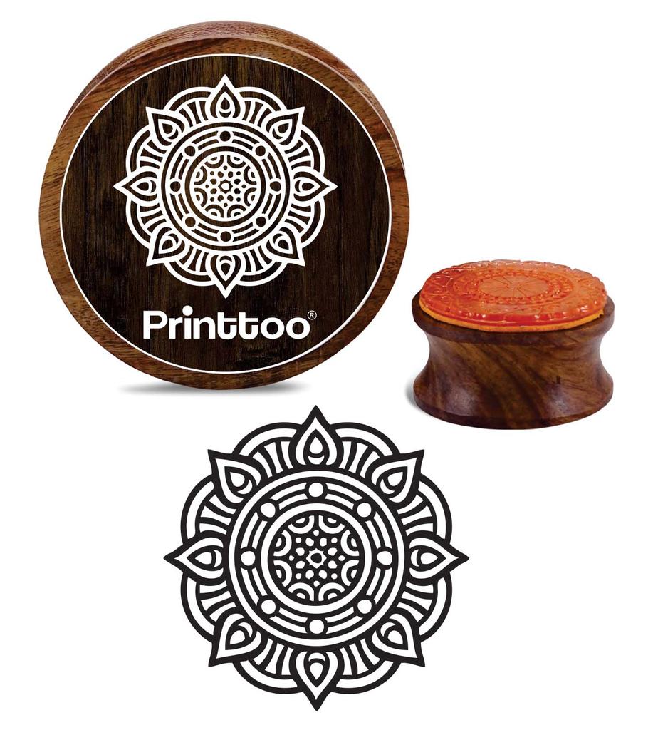 Printtoo Floral Mandala Pattern Craft Textile Wooden Round Rubber Stamp Card Making Stamps-2