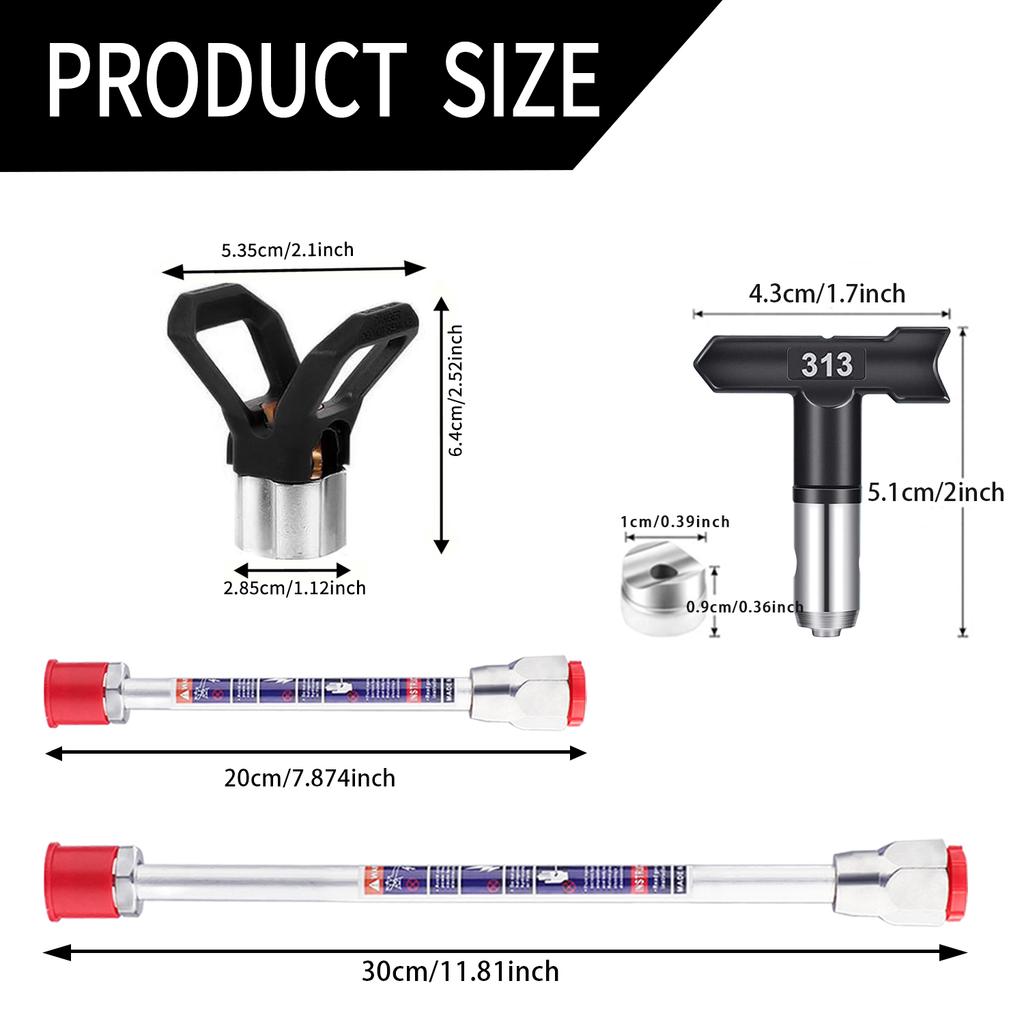 15-Piece Airless Spray Gun Set - 10 Sets of Reverse Nozzles and Nozzles + 3 Extension Rods + 2 Duck Seats, Suitable for Airless Spray Painting