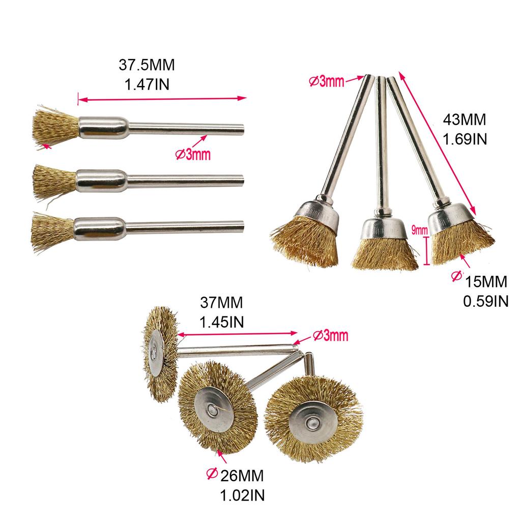 Brass Wire Brushes Set Remove Burrs Rust Dust for Hand Drill, Drill Press 1/8" Shank Durable Drill Bit Cleaning Tools