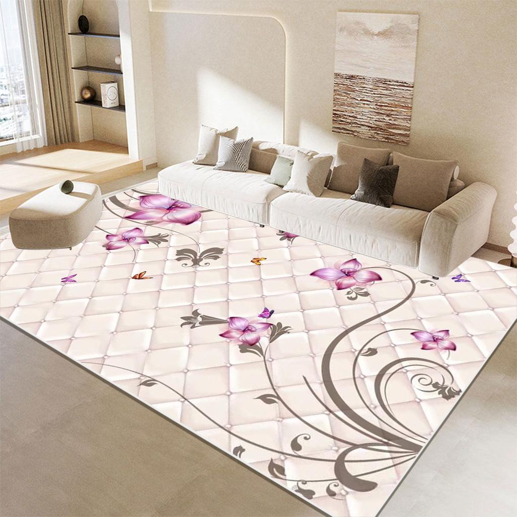 European Style Pink Rose Carpets for Living Room Decoration Luxur Sofa Area Non-slip Floor Mat Bedroom Lounge Soft Rugs Washable