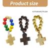Colorful Beaded Finger Chain Adjustable Rosary Bead Finger Ring Bracelet with Colorful Crosses Charm for Christian Faith