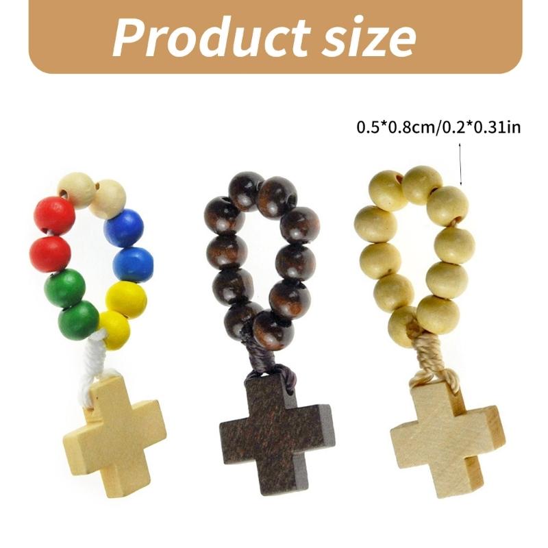 Colorful Beaded Finger Chain Adjustable Rosary Bead Finger Ring Bracelet with Colorful Crosses Charm for Christian Faith