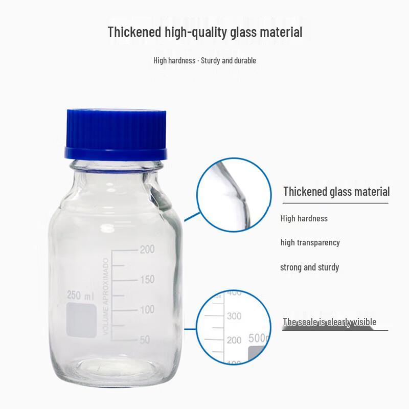 Graduated Glass Reagent Bottle with Blue Cap