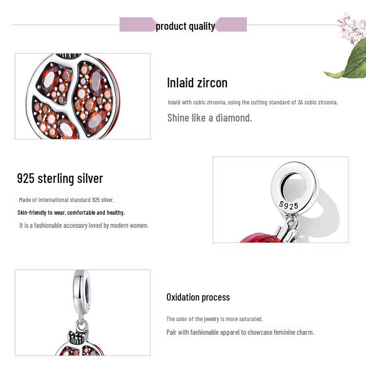 Exquise Granaatappel DIY Armband Hanger met Pavé Zirkoon en 925 Zilveren Kralen