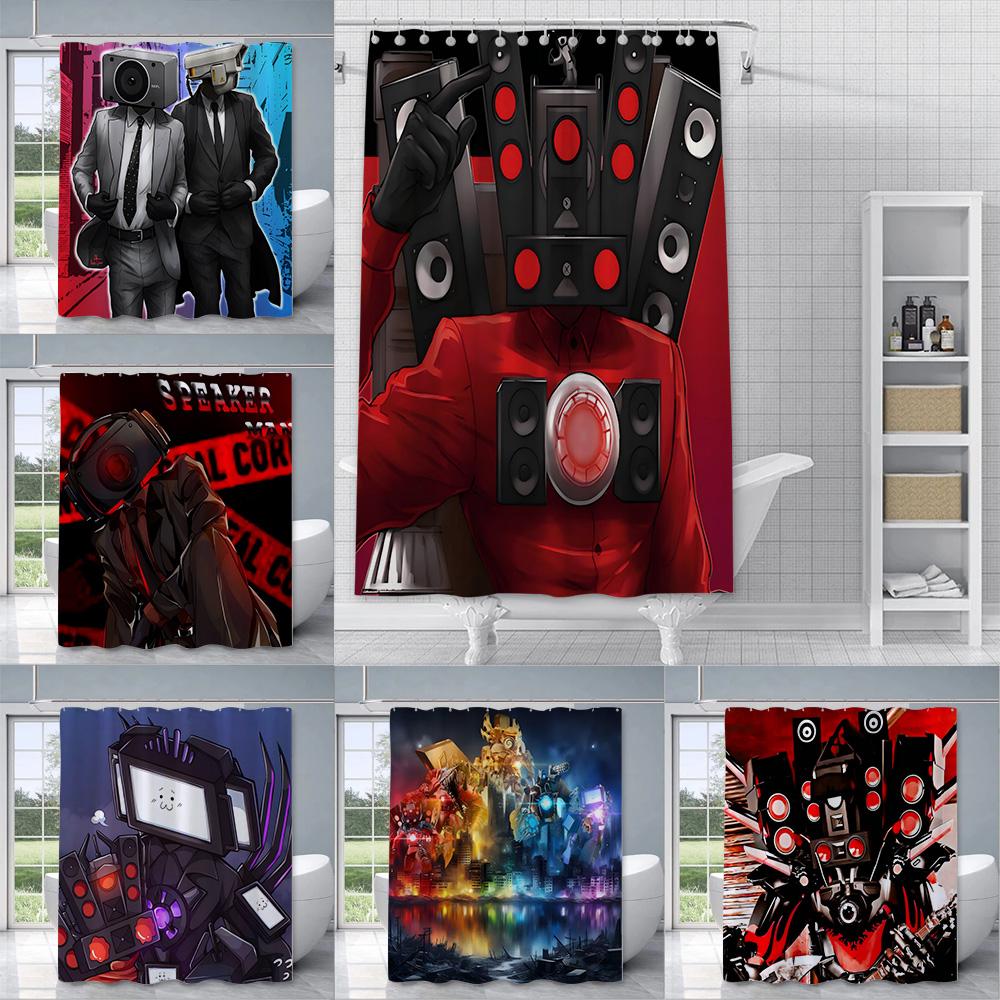 S-Skibidi Toilet Shower Curtain Waterproof Polyester Fabric Paint Colorful Bath Curtains Home Bathroom Decor Curtain With Hook