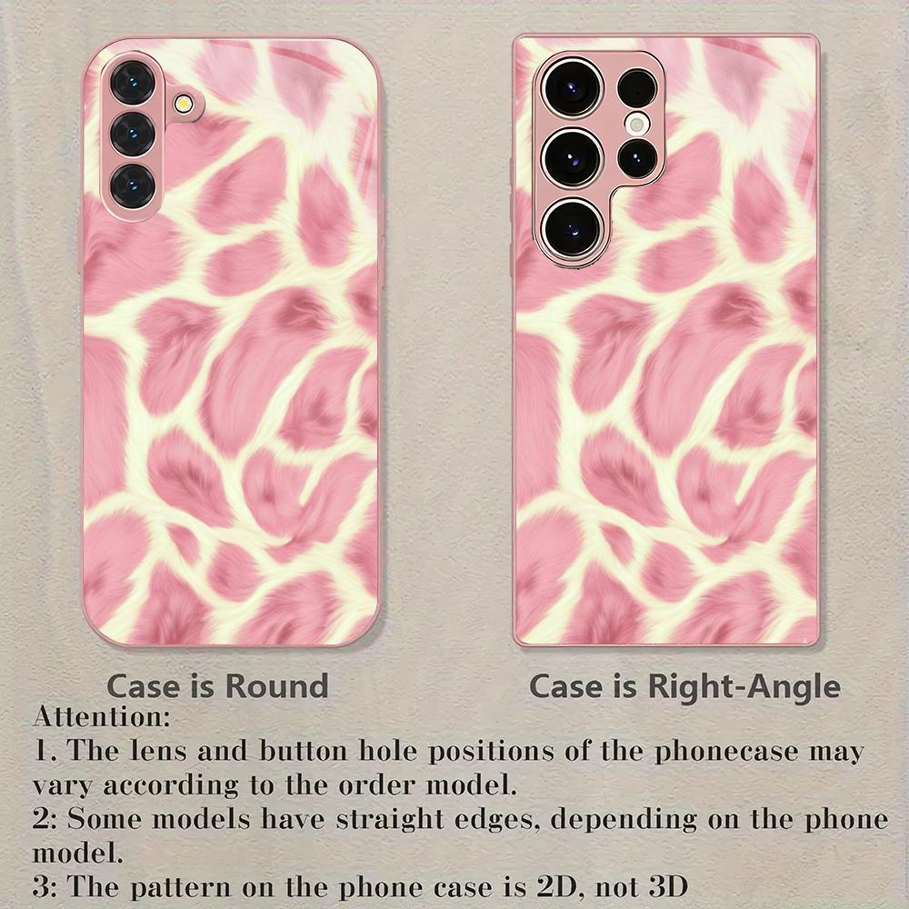 Pink leopard print metallic paint glass phone case suitable for Samsung Galaxy S26 S25 S24 S22 S21 S20 FE/Ultra/Plus anti drop