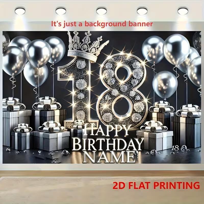 Sfondo per 18° Compleanno, Tessuto Sfondo Argento Nero, Decorazioni per Feste