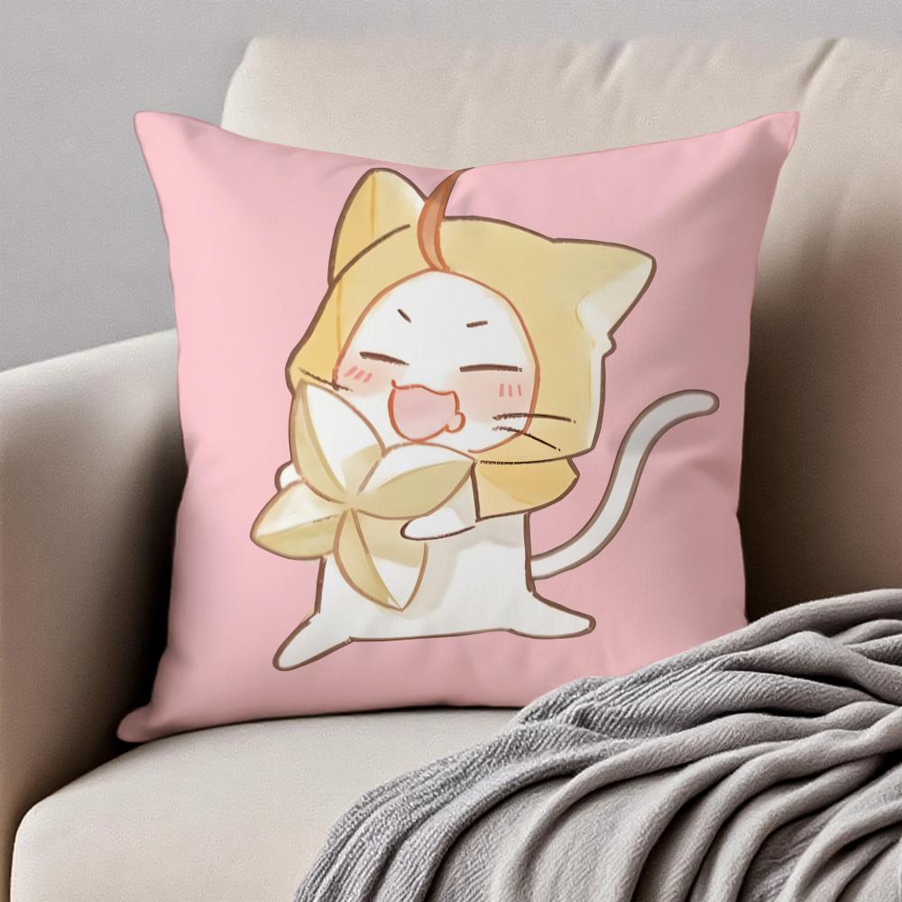 Sweet Pink N-Nikki And M-Momocat Chibi Icons Cushion Cover Pillowcase Anti-Dustmite Invisible Zipper Short Plush Sofa Cushion