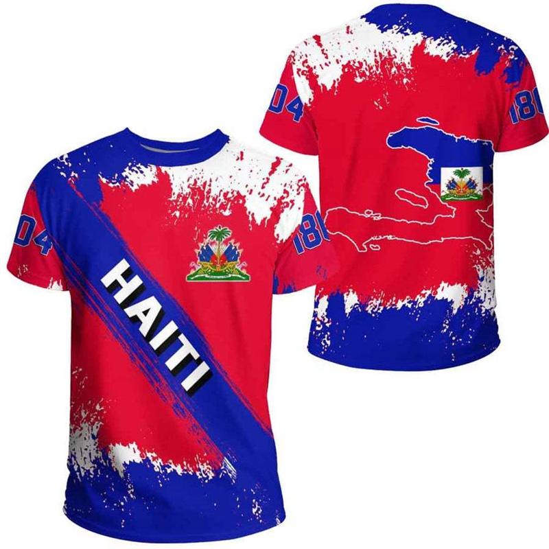 Summer New 3D Printing Caribbean Sea Haiti Flag T Shirt Men Fashion Cool Short Sleeves Women Hawaiian Y2k Tee Shirts Vintage Top