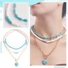 Mehrschichtiges Halsketten-Set mit türkisfarbenem Liebes-Motiv, Sommer-Schmuck-Geschenk