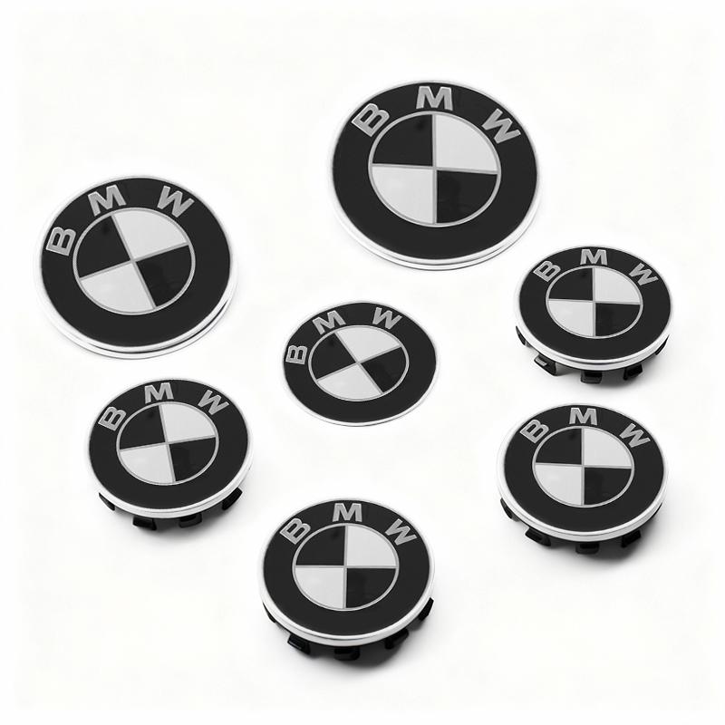 7Pcs Car Wheel Hub Center Caps Badge For BMW E36 E39 E46 G21 G30 Auto Hood Front Rear Trunk Emblem Steering Wheel Center Sticker