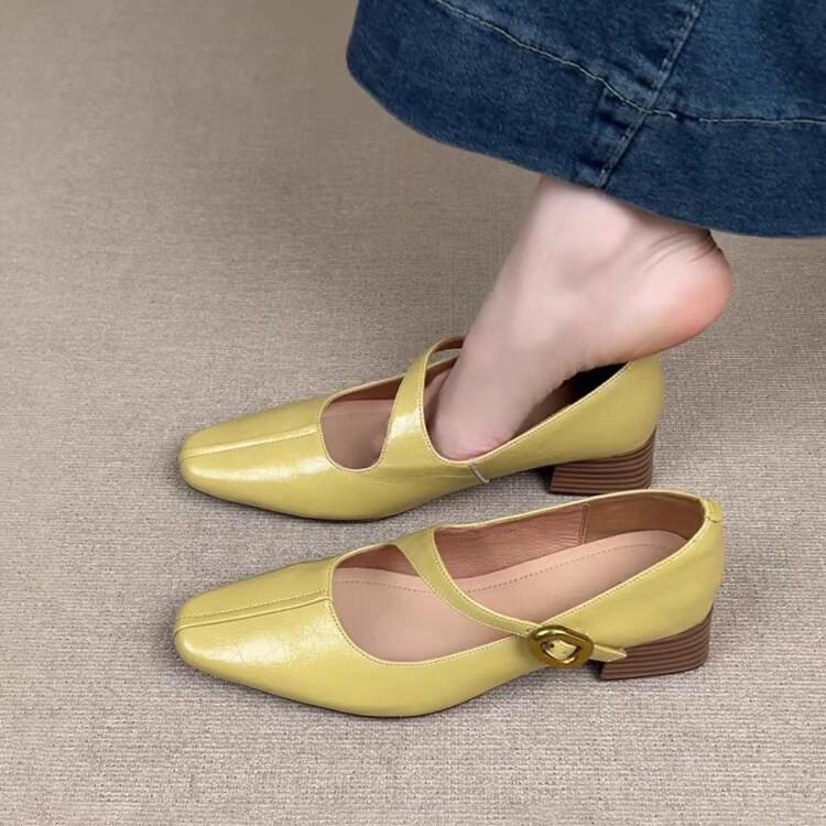 Innere Höhenzunahme Retro Dicke Ferse Französische Leichte Mund Einzelne Schuhe Damen Kleine Mary Jane Schuhe Kleine Lederschuhe Retro-Stil