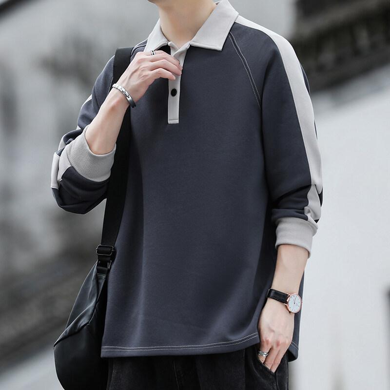 

Весна Осень Модные Свободные Толстовки Мужские Отложной Воротник Длинный Рукав Лоскутная Модная Толстовка Мужская Хлопковая Повседневная Уличная Одежда 3XL серый