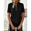 Womens Ribbed Knit Half Zip T Shirt With Stand Collar Short Sleeve Casual Slim Fit Top