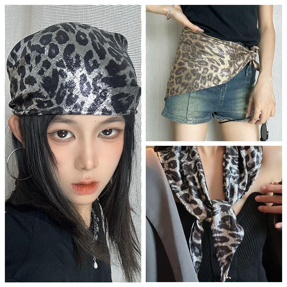 Y2K Leopard Print Hair Scarf Soft Wrap Punk Bandana Turban Accessories Triangular Headscarf  Ladies