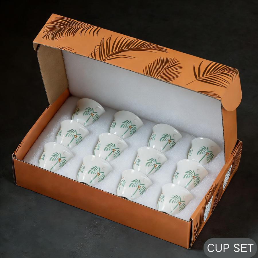 Set von 6 Arabischen Keramik-Kaffeetassen (70ml) - Mini Kava Design in Grün und Grau