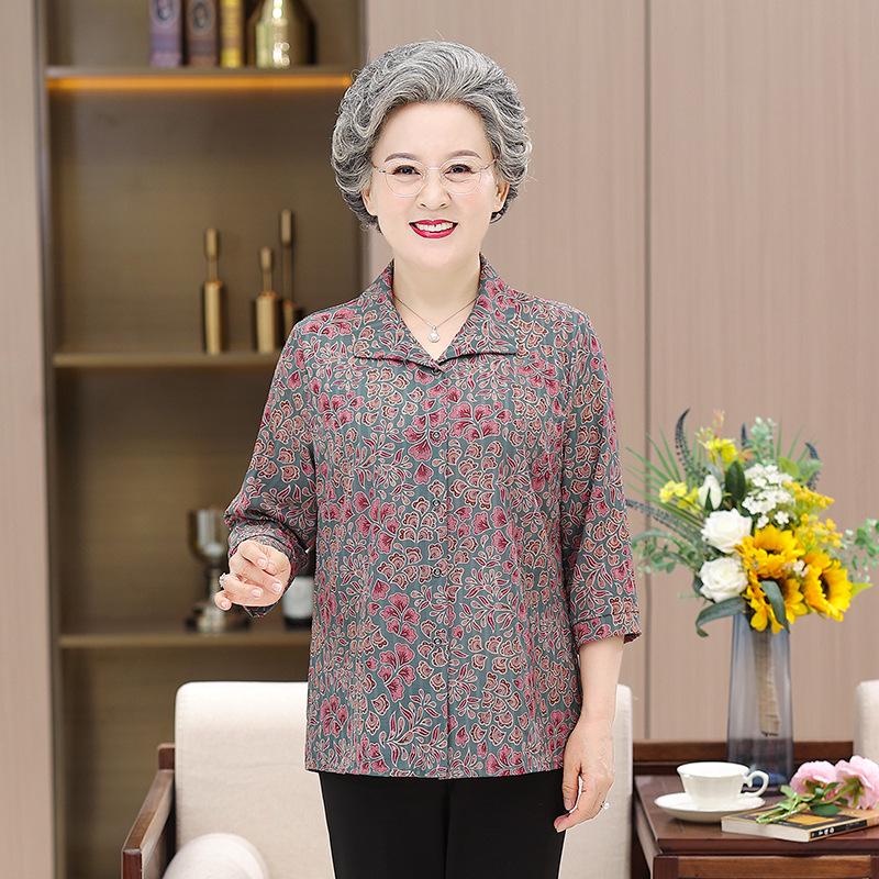 

Women s Floral Mulberry Silk Shirt - Grandma Style, Nine Sleeves, Lapel, Thin & Stylish for Moms 3XL (Recommended 120-135 lbs)