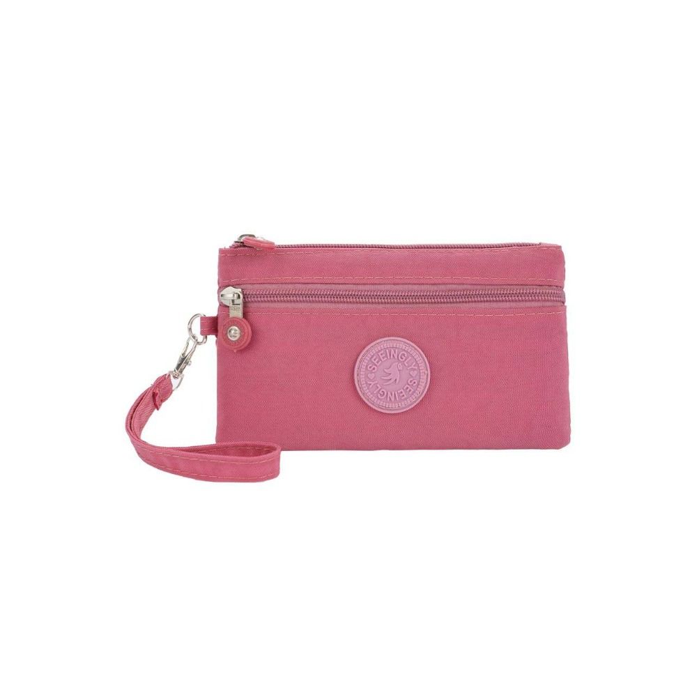 

Кошелек двойного слоя с ремешком, нейлоновый, простой, для денег, сумочка, на молнии, кошелек для монет, женский/мужской горячий розовый