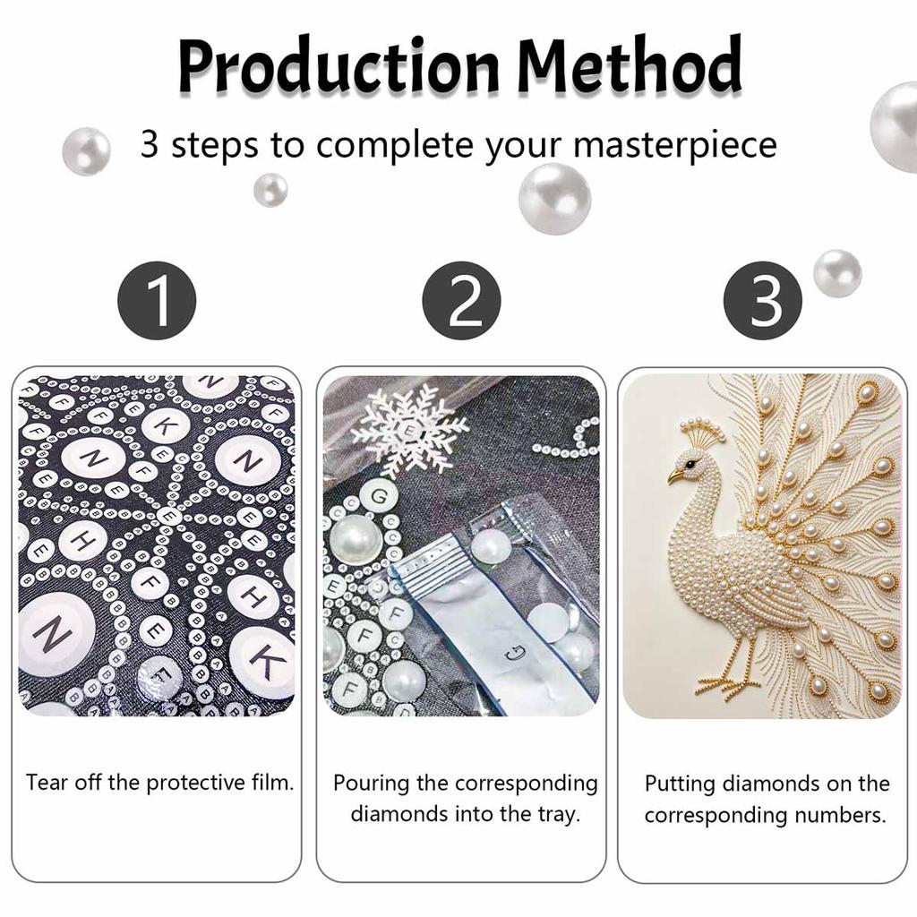 DIY Pearl Diamond Art Painting Kits for Adults & Beginners, Elegant Peacock Sparkling Painting Craft Home Wall Decor Handmade Gift