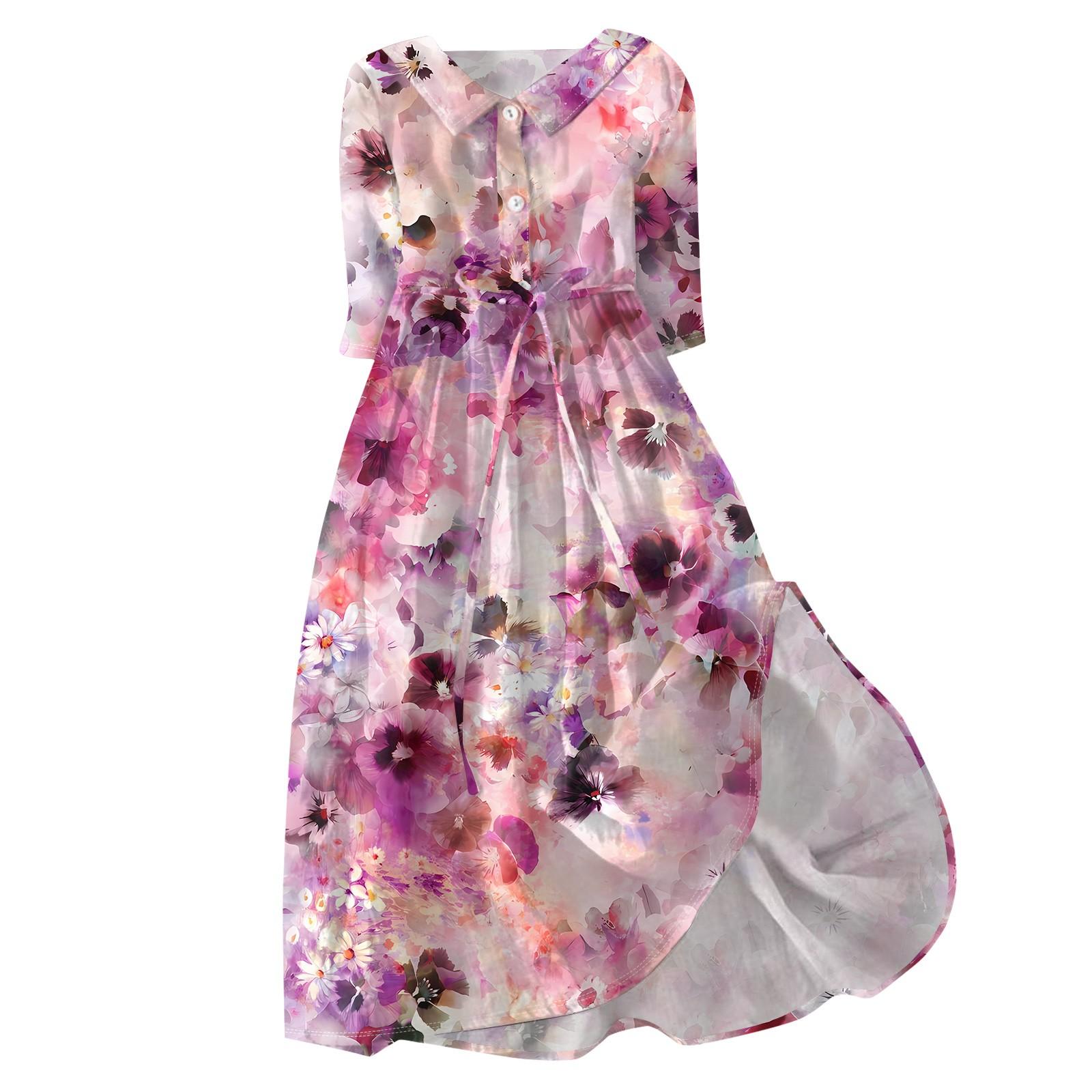 

Женская мода повседневное платье с воротником на лацкане и пуговицами с рукавами 3/4 и бретелями XXXL фиолетовый