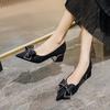 Pointed Toe Rhinestone Ladies Pumps Bow With Medium Heels Women's Shoes Y2k On Promotion Chic and Elegant 2025 Trend Offer Shoe