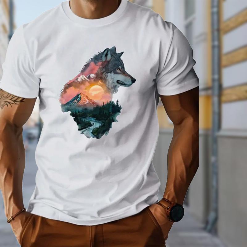 Новая летняя мужская модная футболка с принтом головы волка — фото 3