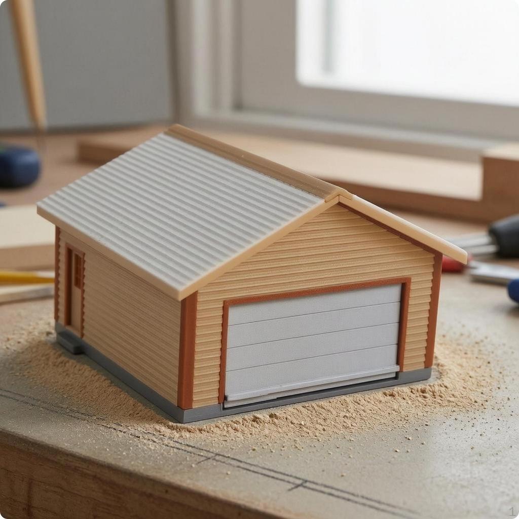 1/64 Garage Diorama Rollup Door Miniature Model Pitched Roof Yellow Brown