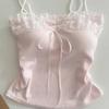 Fashion Bow Slim Lace Crop Top Bottoming Shirt Sweet Girl's Vest Top Summer Spice Girls Style Camisole with Pads Women
