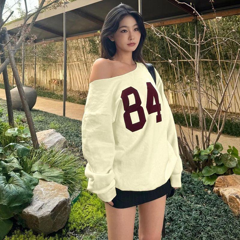 

Curled Edge Sloping Shoulder Hoodie Curling Sloping Shoulder Loose Casual Pullover Hoodie Apricot color S