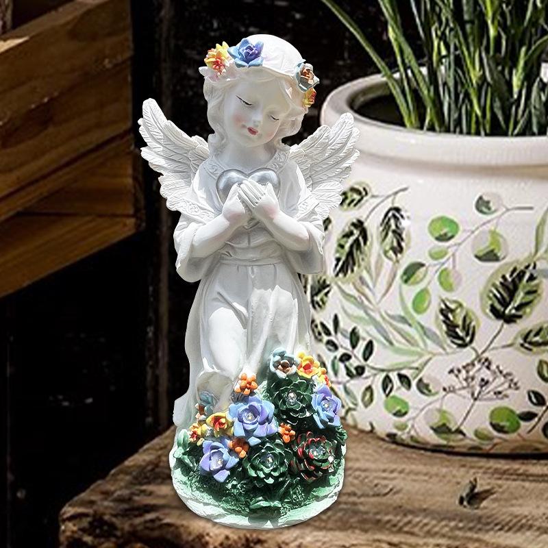 Solar Light Nordic Praying Angel Statue Resin Ornaments Outdoor Courtyard Garden Decoration Lawn Light