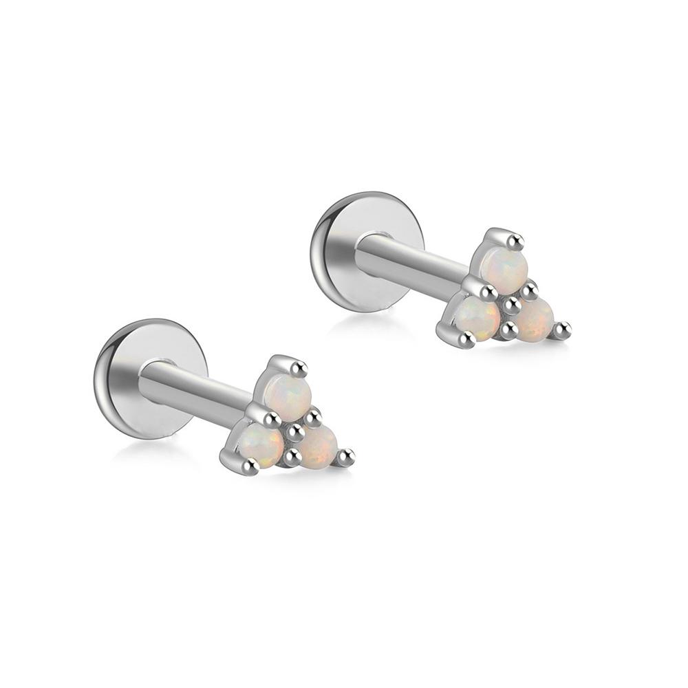 2 Pezzi Orecchino Piercing Minimalista in Acciaio Inossidabile con Opale per Donna Raffinati Piccoli Borchie a Corona Orecchino Cartilagine Gioielli per il Corpo Regalo