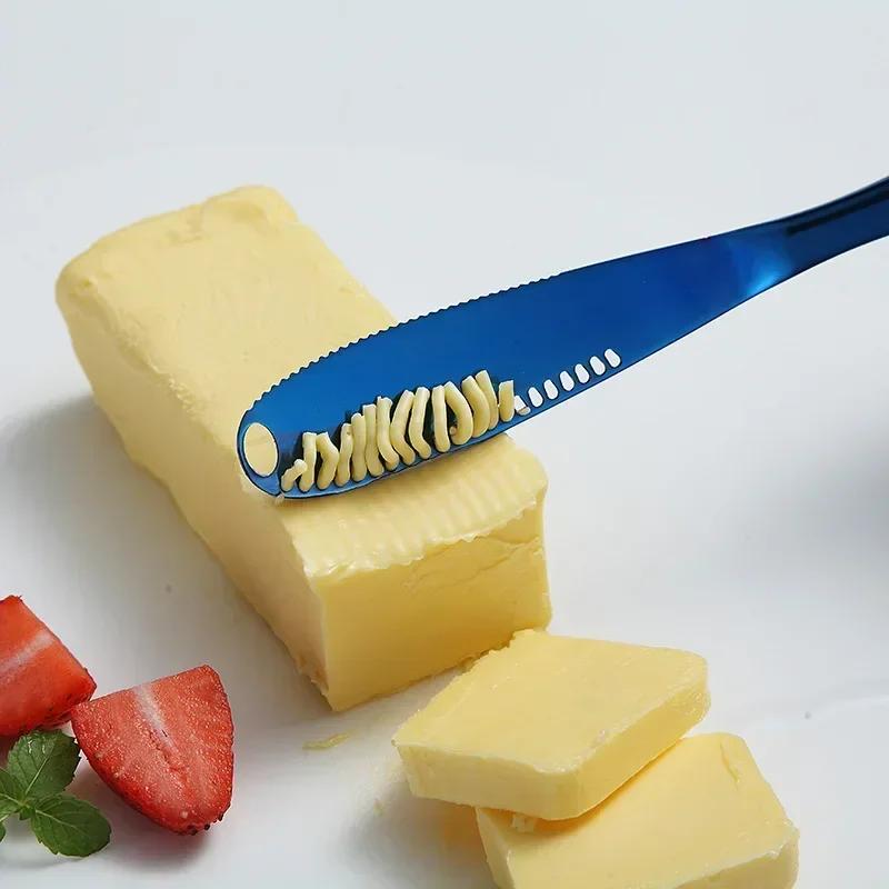 JUSTINLAU Butter Knife Holes Cheese Dessert Knife Stainless Steel Jam Knife Cutlery Toast Wipe Cream Cheese Cutter Kitchen Tools