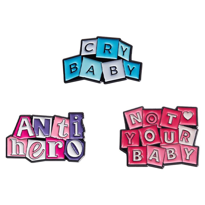 Stylish Cry Baby Pink Alloy Brooch Creative Letter Badge Unique Fashion Accessory